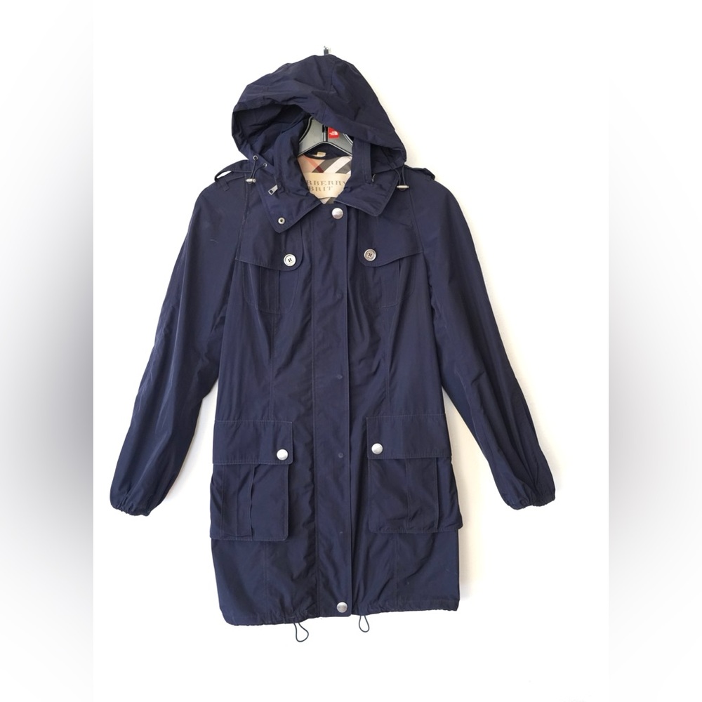 Burberry Brit Navy Blue Hooded Windbreaker Anorak Jacket Raincoat Size 12 US - Picture 5 of 13